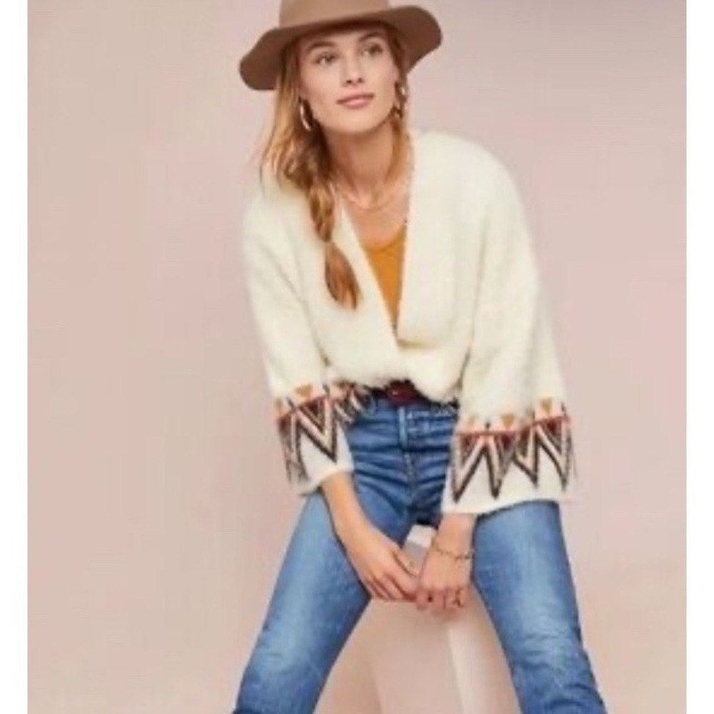 Anthropologie Flynn Knit Bohemian Aztec Patterned Kimono Cardigan Sweater XL